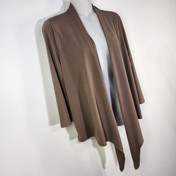 Chicos Easywear Cardigan Size 0 Small Brown Open Front Draped Lace Semi Sheer - Picture 5 of 11